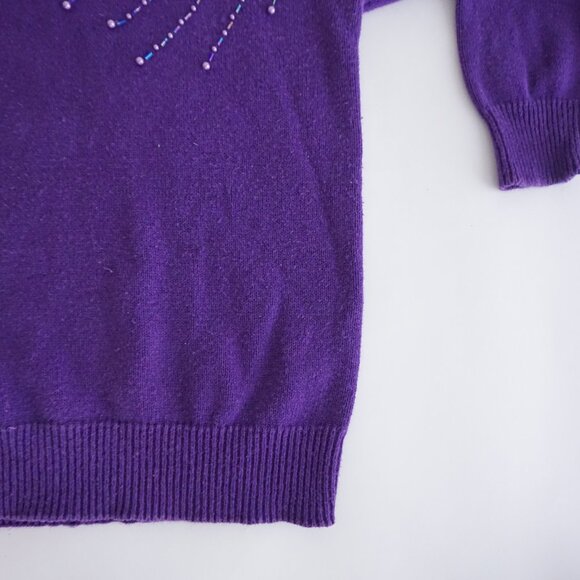Vintage Alibi Beaded Sweater Purple 80s Whimsigoth Statement Glam S - Picture 5 of 10